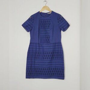 Lark  Ro Navy Blue 100% Cotton Short Sleeve Back Zipper Mini Sheath Dress Sz 6